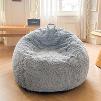 Xege Fluffy Stuffed Animal Storage Bean Bag Cover (No Filler), Faux Fur Washable Ultra Soft Bean Bag Cover For Plush Toys Or Textile, Plush Shaggy Large Bean Bag For Adults Kids Teens, Light Grey