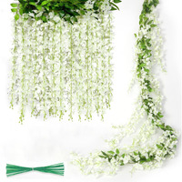 Jackyled Wisteria Hanging Flowers 4 Packs, 40 Branches 6Ft Artificial White Silk Wisteria Vine With Lights Garland For Aesthetic Bedroom Party Garden Home Decor Wedding