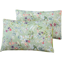 Winlife 100% Cotton Pillowcases Standard Size Sage Green Garden Floral & Butterflies Printed Pillow Cover 2 Pack, Soft Smooth Cool Envelope Closure Pillow Case Set (Standard, 20""X26"")