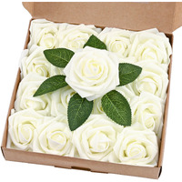 Bleum Cade 16Pcs Artificial Flowers Fake Roses With Stems, Ivory White Boxed Foam Roses For Diy Bouquets Centerpieces Wedding Party Arrangement Bridal Shower Decor