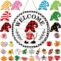 Qunclay Interchangeable Wooden Gnome Decor Holiday Seasonal Gnome Decorations With 15 Magnet Pieces And 15 Detachable Hats Gnome Changeable Welcome Sign For Home