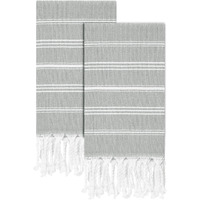 Cabanana Cotton Turkish Hand Towel - Set Of 2 | Boho Kitchen Tea Towels, 30 X 20 Inches Thin Decorative Bathroom Towel (Grey)