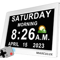 Maxculux ?Upgraded? Digtal Clock With Day And Date For Seniors, Auto Dst, 19 Alarms & Auto Dimmable, Non-Abbreviated Extra Large Clock For Elderly Dementia Alzheimers