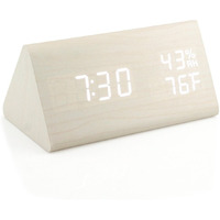 Oct17 Wooden Alarm Clock, Wood Alarm Clock Smart Led Digital Clock For Bedroom/Desks, Upgraded With Time Temperature, Adjustable Brightness And Voice Control, Humidity Displaying - White