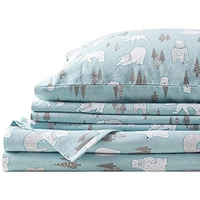 Comfort Spaces Cotton Flannel Breathable Warm, Deep Pocket Sheets With Pillow Case Bedding, Queen, Blue Polar Bears 4 Piece