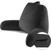 Oaisz Reading Pillow For Sitting In Bed Adult, Reading Pillow With Shredded Memory Foam, Bed Reading Pillow With Washable Cover, Back Pillow Sitting Up With Extend Arms, Black, Large