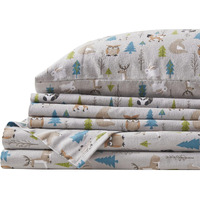 Comfort Spaces Cotton Flannel Breathable Warm, Deep Pocket Sheets With Pillow Case Bedding, Queen, Multi Forest Animals 4 Piece