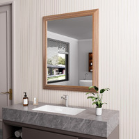 Amorho Bathroom Mirror, 48 X36 Inch Wall Mirror, Walnut Wood Grain Metal Framed, Anti-Rust, Hang Horizontally/Vertically, Suitable For Vanity, Bedroom, Farmhouse, Bathroom