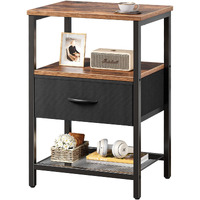 Huuger Night Stand With Fabric Drawer, Side Table With Mesh Shelf, Bedroom Nightstand, Fabric Drawer Dresser, Open Shelf, Metal Frame, Couch Side, Rustic Brown And Black