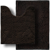 Boankodu Bathroom Rugs Sets 2 Piece, Ultra Soft Absorbent Bath Mat Chenille Bathroom Rug, Antiskid Bath Mats Washable Bathroom Mat (20X32 Inch + 20X20Inch U-Shaped) Coffee
