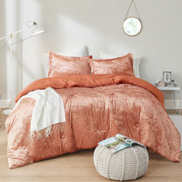 Comfort Spaces Luxe Queen Comforter Set Velvet Comforters For Queen Size Bed, Microfiber Reverse, Juliette, All Season Velvet Bedding Queen Size, Fluffy Bed Set, Sham, Full/Queen, Burnt Orange 3 Piece