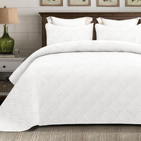 Whale Flotilla Quilt Set Oversized California King Size, 3-Piece Soft Lightweight Cal King Quilt Bedding Set Bedspread Coverlet For All Seasons, White