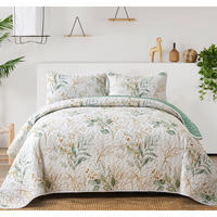 Anibedding Floral Quilt Queen Size,Green Botanical Queen Quilt 3 Pieces,Reversible Soft Bedspread Queen Size For All-Season(96""X90"")