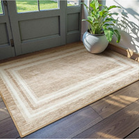 Ojia Modern Bordered Washable Rug 3'X5', Non Slip Rug For Living Room Soft Bedroom Rug Entry Rug Non-Shedding Accent Rugs Indoor Door Mat Small Carpet For Entryway Kitchen Bathroom Office