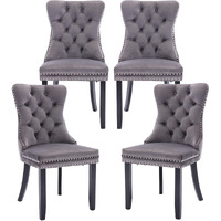 Kiztir Velvet Dining Chairs Set Of 4, Upholstered Dining Chairs With Ring Pull Trim And Button Back, Luxury Tufted Dining Chair For Living Room, Bedroom, Kitchen (Gray)