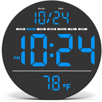 Digital Wall Clock With Large Led Display, Auto-Brightness, Temperature, Low-Reflectivity, Small Silent Non-Ticking Modern Electric Wall Clock For Bedroom, Living Room, Office, Classroom, Farmhouse