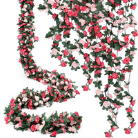 Situmeizi 5Pcs 41Ft Pink Flower Garland Artificial Rose Vine Fake Flower Vines Hanging Roses Ivy Floral Spring Garland Garland For Room Wedding Brithday Anniversary Party Arch Wall Decor