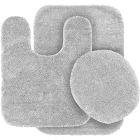 Mk Home Llc 3 Piece Bathroom Rug Set Bath Rug, Contour Mat & Lid Cover Non-Slip With Rubber Backing Solid Silver New