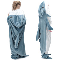 Touchat Shark Blanket Hoodie Onesie, Wearable Blanket Hoodie Adult, Warm Flannel Throw Blanket Shark Tail Sleeping Bag, Cartoon Costume Shark Onesie Funny Gifts For Adults (Blue, Xl)