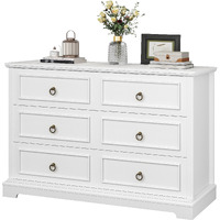 Hostack Dresser For Bedroom With 6 Drawers, White Chest Of Drawers, Wide Wood Double Dressers, Modern Farmhouse Storage Dresser For Living Room, Entryway, Hallway