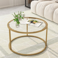 Glass Coffee Table,Round Gold Coffee Table For Small Space,27"" Modern Center Table,Glass Top Clear Coffee Table With Sturdy Metal Frame For For Living Room Home Office, Easy Assembly