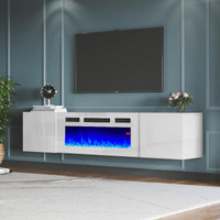 Amerlife Floating Tv Stand With 36"" Electric Fireplace, High Gloss Finish Wall Mounted Fireplace Entertainment Center With Storage For Tvs Up To 78"", All White