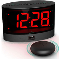 Anjank Extra Loud Alarm Clock With Wireless Bed Shaker, Vibrating Dual Alarm For Heavy Sleepers, Deaf And Hearing-Impaired, Adjustable Volume/Dimmer/Wake Up Mode, Usb Charger Port
