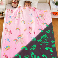 Inhand Glow In The Dark Blanket Unicorn Kids Throw Blanket For Couch Unicorn Soft Fleece Blanket Gift For 4-12 Girls Fuzzy Room Decor Birthday Toys, 50""X60"", Pink