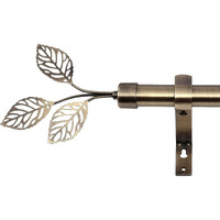 Ryb Home Brass Curtain Rod For Windows 72 To 144 "" Long, 1 Inch Diameter, Metal Single Adjustable Telescoping Curtain Pole With Leaf Design Finish For Living Room Bedroom, Antique Brass