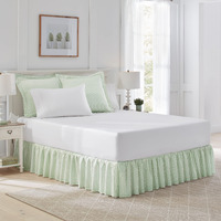 Laura Ashley Home - Cotton Ruffled Bedskirt, Lightweight & Classic Style (Ticking Stripe Green, Full)