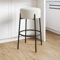 Nathan James Isaac 29"" Modern Backless Bar Stool With Round Soft Padded Boucle Seat And Metal Mid-Century Base, Boucle White/Black