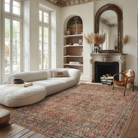 Bavni Area Rug 5X7 Machine Washable Large Boho Vintage Distressed Print Thin Chenille Bedroom Living Room Accent Rug, Low Pile Lightweight Non Slip With Gripper