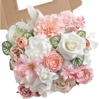 Ruidkun White Pink Artificial Flowers Silk Fake Roses Peonies Greenery Combo Box Set For Diy Wedding Bouquets Bridal Shower Centerpieces Floral Arrangements Party Tables Home Decoration