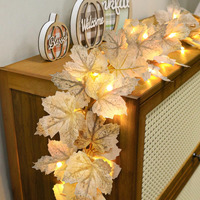 [ Timer ] 2 Pack Fall Decor Fall Garland With Lights Thanksgiving Decorations Indoor, Lighted Maple Leafed Garland Total 13 Ft 40 Led Battery Operated Fall Autumn Halloween Decor Mantel Indoor Outdoor