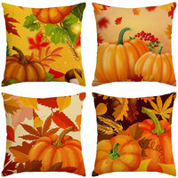 Set Of 4 Fall Pillow Covers 16X16 Inch Fall Thanksgiving Pumpkins Throw Pillows Covers Autumn Leaves Decorative Cushion Covers Outdoor Sofa Couch Pillow Cases Fall Halloween Decorations (16 By 16)