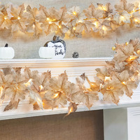 [ Timer & 3 Pack ] Fall Lighted Garland Halloween Fall Decor, 20Ft 60Led Autumn Maples Leafed Garland Waterproof Battery Operated Thanksgiving Fall Decorations For Home Mantle Fireplace Indoor Outdoor