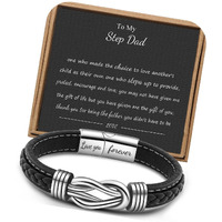 Joycuff Step Dad Birthday Gifts From Daughter Son, Gifts For Step Dad Unique Present For Step Father On Father's Day Christmas Knot Bracelet For Men Letter Love You Forever Jewelry For Him