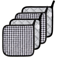 Joyhalo 4 Pack Buffalo Plaid Christmas Pot Holders For Kitchen Heat Resistant Pot Holders Sets Oven Hot Pads For Cooking Baking, Black