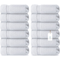 Whiteclassic Luxury Cotton Washcloths - Large Hotel Spa Bathroom Face Towel | 12 Pack | White