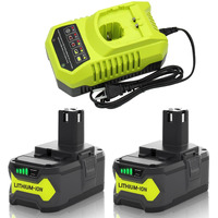 Upgraded 6000Mah P102 & P117 Charger Replacement For Ryobi 18V Battery And Charger Combo Compatible With Ryobi 18V Battery P102 P103 P104 P105 P107 P108 P109 P190(Green)