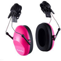 Huarui Noise Cancelling Helmet Attachable Ear Muffs Blocking Sound Reduction Ear Protection For Construction Site, Cap Mounted Protective Safety Ear Muffs With Hard Hat Mounting Adaptors Pink