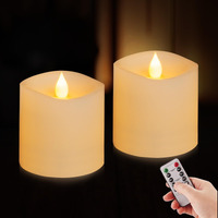 Genwelled Life Plus 3X3 Flameless Candles With Remote Set Of 2, 3 Inch Battery Candles Flickering With Timer, Led Pillar Candle For Valentines Day Decorations Indoor/Outdoor, Lvory White