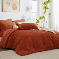 Cozylux Full Seersucker Comforter Set With Sheets Burnt Orange Bed In A Bag 7-Pieces All Season Bedding Sets With Comforter, Pillow Sham, Flat Sheet, Fitted Sheet, Pillowcase