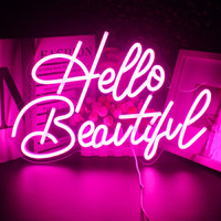 Looklight Hello Beautiul Neon Sign,Pink Neon Light,Led Light Up Neon Light,Neon Signs For Wall Decor,Usb Connectivity Led Neon Signs For Wedding,Engagement,Birthday Party,Girl Bedroom Decor