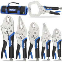 Rizom Vice Grips Pliers Set, 6-Piece Locking Pliers Set, 6-1/2   , 9-1/2    Needle Nose Vice Grips, 5   , 7    And 10    Curved Jaw Vise Grip Pliers, 6    C-Clamp Locking Pliers, Fast Release With Rolling Pouch