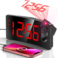 Goloza Projection Alarm Clock, Digital Clock With Modern Curved Design 180 Rotatable Projector, 3-Level Brightness Dimmer, Clear Red Led Display, Progressive Volume, 9Mins Snooze,12/24H, For Bedroom