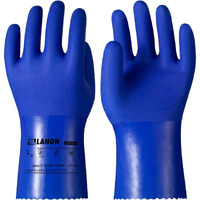 Lanon Pvc Chemical Resistant Gloves, Heavy-Duty Rubber Gloves, Acid, Alkali And Oil Protection, Non-Slip, Blue, Large