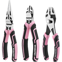 Workpro 3-Piece Pliers Set, Pink Pliers Tool Set Including Needle Nose Pliers, Diagonal Cutting Pliers, And Slip Joint Pliers For Plumbing, Automotive And General Applications - Pink Ribbon