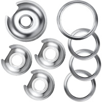 Electric Stove Burner Drip Pan 1 Large 8 Inch Wb32X10013 &3 Small 6 Inch Wb32X10012 Chrome Drip Pans With 4 Pcs Trim Rings By Blutoget- Fit For Ge Hotpoint Stove Drip Pans - 4 Drip Pans &4 Rings