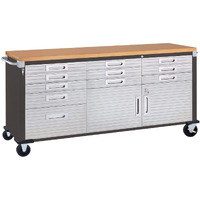 Seville Classics Ultrahd Heavy Duty Rolling Cabinet Workbench Table W/Solid Wood Top, Workstation For Garage, Warehouse, Office, Workshop, 77"" W X 20"" D X 37.5"" H, Graphite, 11-Drawer